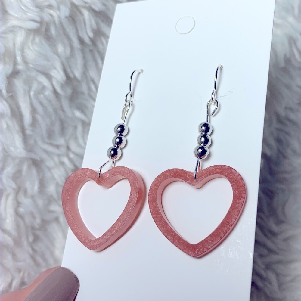 Pink and silver heart earrings